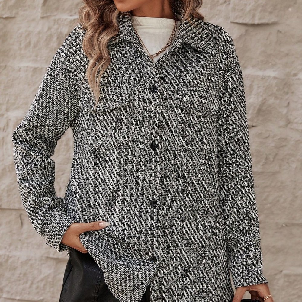 Grey Casual Womens Flap Pocket Button Front Overcoat - Picture 5 of 5